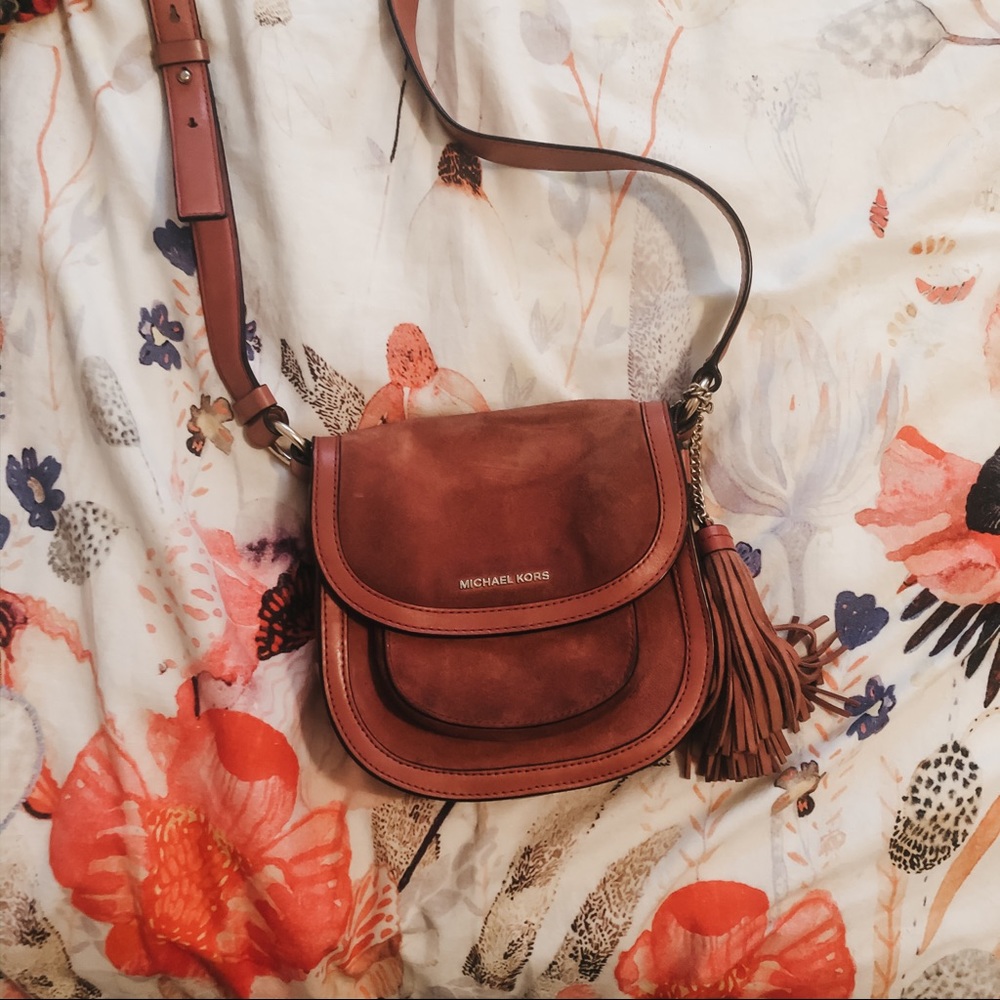 MICHAEL KORS red suede crossbody bag